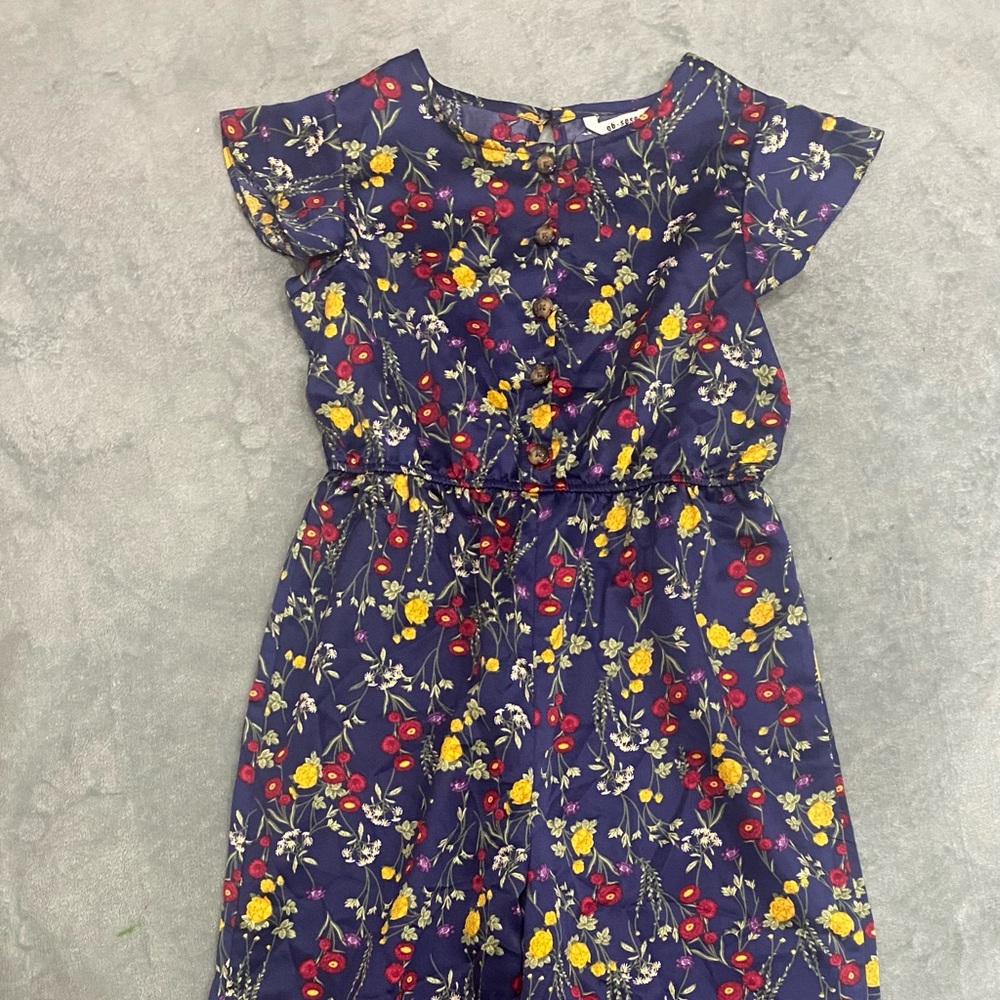 Girls Satin Jumper Jumpsuit Obsess Brand Size Large, Floral Print, Navy Blue